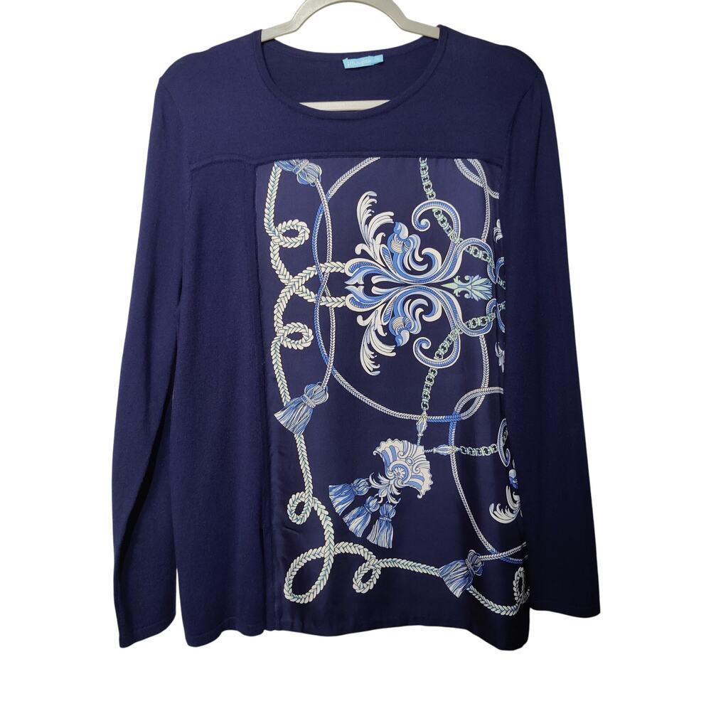 J. McLaughlin Womens Sz M Blue Silk Cashmere Pullover Sweater Baroque